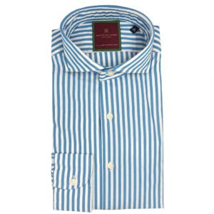 camicia in cotone bianca con righe turchesi